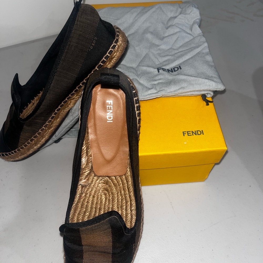 Fendi Black and Brown Espadrille Flats 8 1/2 - Picture 3 of 6
